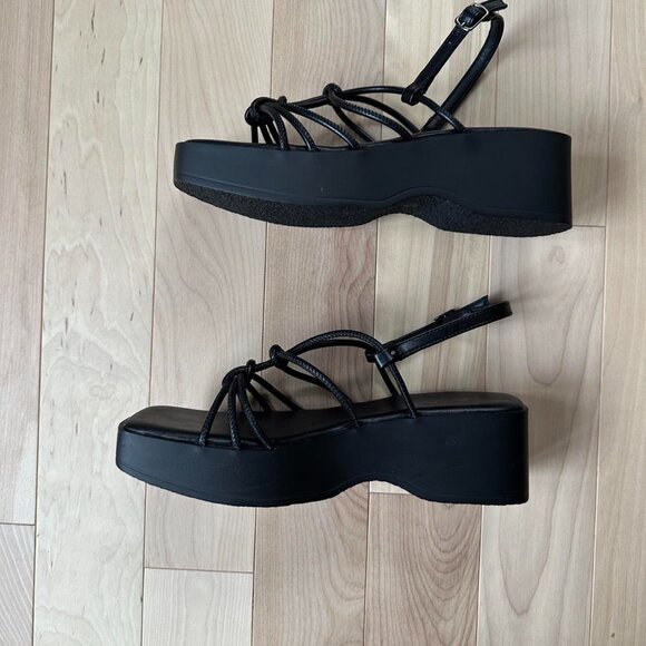 Black Lace-Up Platform Sandals - Trendy Vacation-Ready Footwear, Size 9 - Picture 7 of 8
